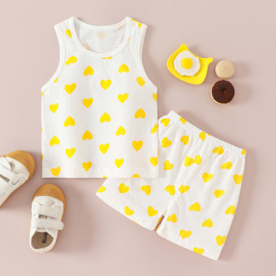 Toddler Girl Cotton Spandex Cartoon Fruit Sweet Tank Top and Shorts Two Piece Suit
