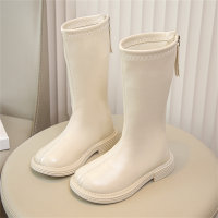 Kid Girl Solid Color Decor Boots  Beige