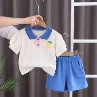 Nuevos trajes de verano de manga corta para niños y niñas.  Azul