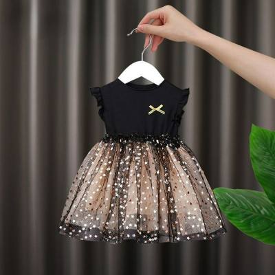 Girls dress summer Korean version girls cotton puffy skirt super fairy style star mesh new style princess dress