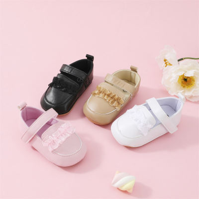 Baby Girl Solid Color Ruffled Velcro Shoes