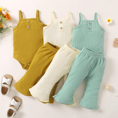 Baby Girl Cotton Short Triangle Bodysuit Flared Pants Two-Piece