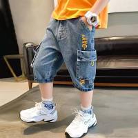 Boys denim cropped trousers summer style middle and large children loose shorts children's fashion casual summer new style pants  Blue