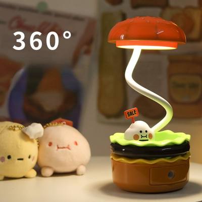Lámpara de mesa de hamburguesa creativa, luz nocturna, lámpara de protección ocular recargable por USB