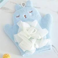 Bath towels for children, painless bathing and bathing gloves  Blue