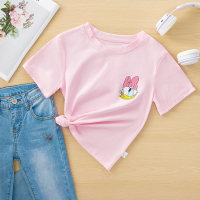100% cotton 2024 new style girls short-sleeved T-shirt with stylish cartoon print loose baby casual top  Pink