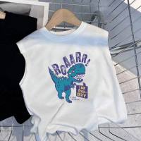 Chaleco de bebé para niños Dinosaurio de media manga para niños y niñas Moda casual Impresión de verano Versión coreana Cuello redondo Versátil Suelto  Blanco