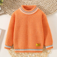 Toddler Boy Solid Color Stripe Pattern Mock Neck Knitted Sweater  Orange
