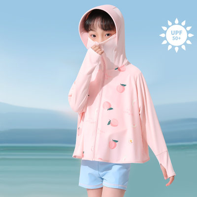 Vêtements de protection solaire à capuche avec imprimé pêche pour toute-petite fille