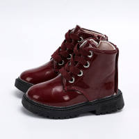 Toddler Girl Solid Color Bright Surface Martin boots  Red