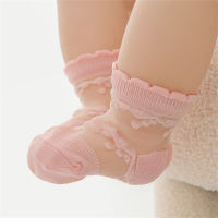 Einfarbige Mesh-Patchwork-Socken für Mädchen  Rosa