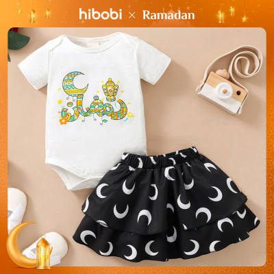 بودي سوت هاي بيبي بناتي أكمام قصيرة بطبعة رمضان + تنورة