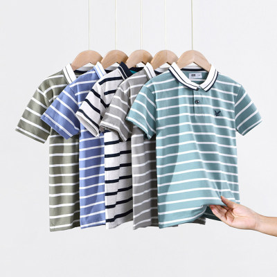 Camisas pólo listradas de manga curta para meninos para crianças mais velhas