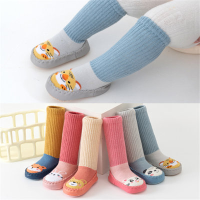 Rutschfeste Baby-Socken aus reiner Baumwolle im Farbblock-Cartoon-Stil