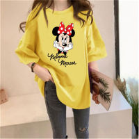 Top de camiseta multicolorida do Mickey com desenhos animados femininos adolescentes  Amarelo