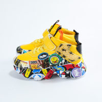 Kid Girl Color-block Graffiti Pattern Velcro Sneakers  Yellow