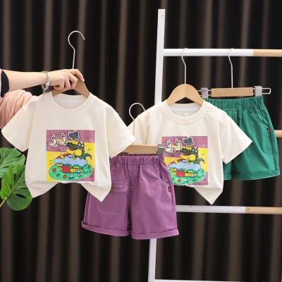 Jungen Sommer Kurzarmanzug 2024 Neue Säuglingskinder Krokodil Cartoon Baby Sommerkleidung Hübscher Zweiteiler Anzug Trendy Kinder