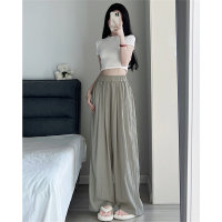 Wide-leg pants high waist slimming casual pants plus size women's trousers solid color straight pants  Gray