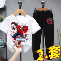 Spider-Man children's clothing short-sleeved trousers two-piece spring and summer new children's clothing suits for older children handsome children's clothing suits trendy  White
