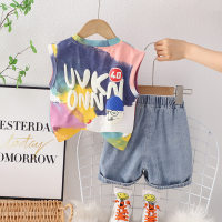 2023 summer new style boys vest suit for children and middle-aged children summer colorful graffiti sleeveless clothes baby children's clothing trendy  Yellow