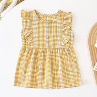 Babykleidung Sommer reine Baumwolle Ins Weste Kinderrock Prinzessin Mädchenkleidung koreanisches Jacquard-Mädchenkleid  Gelb