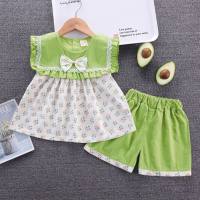 Meninas vestido floral terno verão bebê menina vestido de manga curta terno de duas peças  Verde