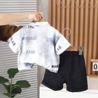 2024 Summer New Boys English Lapel Shirt Short Sleeve Suit Boys Casual Shorts Two-piece Suit  Navy Blue