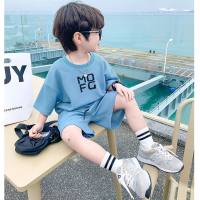 Boys' suits summer short-sleeved suits 2024 new style small and medium-sized boys' summer clothes casual sports children's clothes  Blue