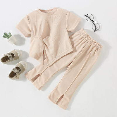 Toddler Solid Color Short Sleeve T-shirt & Flare Trousers