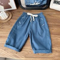 2024 Vêtements d'été pour enfants Garçons Coton lavé doux Pantalons courts pour enfants moyens et grands Shorts Pantalons cinq-quarts en gros  Bleu