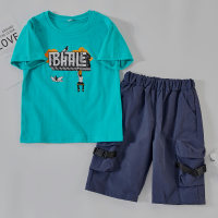 Boy Graffiti T-shirt & Knee Length Shorts  Blue