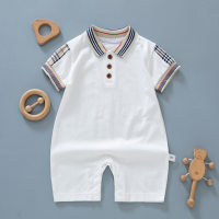 Baby clothes, pure cotton, short-sleeved jumpsuits for boys and girls, summer clothes, boys' sweatshirts, summer thin newborn crawling clothes  White