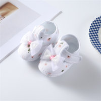 Zapatos de niño con suela suave de tela decorativa con lazo para bebé  Blanco