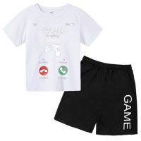 Camiseta para niños, traje informal suelto de dos piezas de manga corta  Blanco
