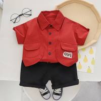 Boys summer short-sleeved suits new style boys baby workwear vest clothes children's summer two-piece suit  Red
