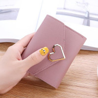 Love New Wallet Women's Short Style Concealed Buckle Multiple Card Position Card Bag Integrated Student Mini Sweet Thin Small Zero Wallet  Pink