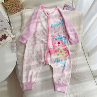 Children's cartoon sleeping bag zippered brushed jumpsuit four seasons cartoon anti-kicking pajamas home clothes  Pink