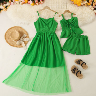 Causal Solid Color Sleeveless Dress & Sets for Mom and Me