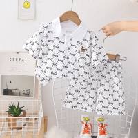 New summer style for small and medium children, comfortable and fashionable, full-printed diamond-shaped letter short-sleeved suit, fashionable boy summer short-sleeved suit  White