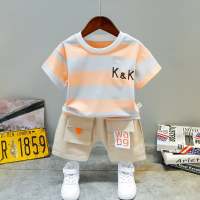 ملابس أطفال على الطراز الكوري لعام 2024 ملابس صيفية للأولاد والبنات من عمر 0 إلى 5 سنوات ملابس صيفية للأطفال الرضع من قطعتين  برتقالي