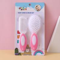Baby shampoo and bath brush, bath and scrub brush, soft bristle brush, hair comb and wool brush set  Pink