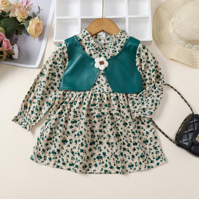 Toddler Girl Floral Pattern Fake Two Pieces Long Sleeved Dress
