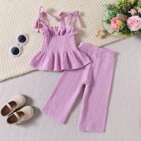 2024 new style 0-3 years old infants and young children simple casual style suspender tops straight trousers girls solid color suit  Purple