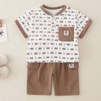 Baby boy 2024 summer suit children's clothing category a pure cotton comfortable summer children's summer clothing children's short-sleeved clothes  Light brown