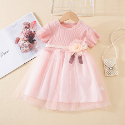 Hibobi Girl Baby Pink Bow Knot Decor vestido de malla
