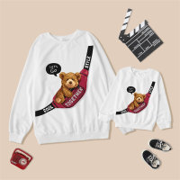 Daddy and Me Letter and Bear Printed Long Sleeve Sweatshirt  White
