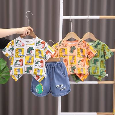 Costume cube dinosaure pour bébé garçon, nouveau style, col rond, manches courtes, tendance, costume d'été pour garçon