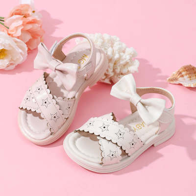Toddler Girl Solid Color Open Toed Bowknot Decor Velcro Sandals