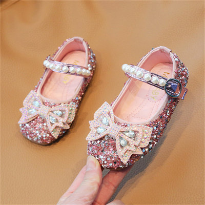 Zapatos individuales con lazo, zapatos de cristal para niñas con diamantes a la moda
