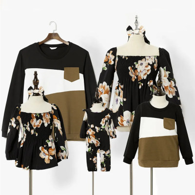 Sweet Floral Print Long Sleeve Blouse & Sweater for Mom and Me